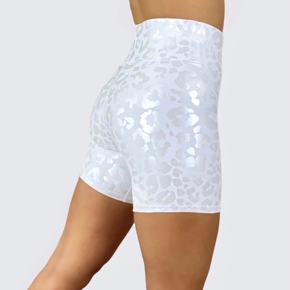 Alina Sol White Leopard Foil Bike Shorts